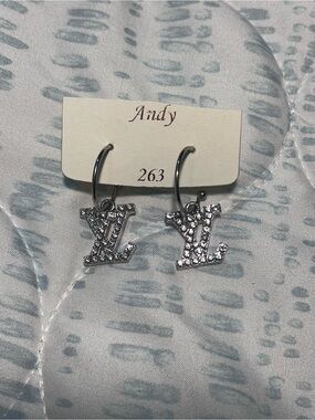 Crystal Initial Hoop Drop Earrings in Silver
